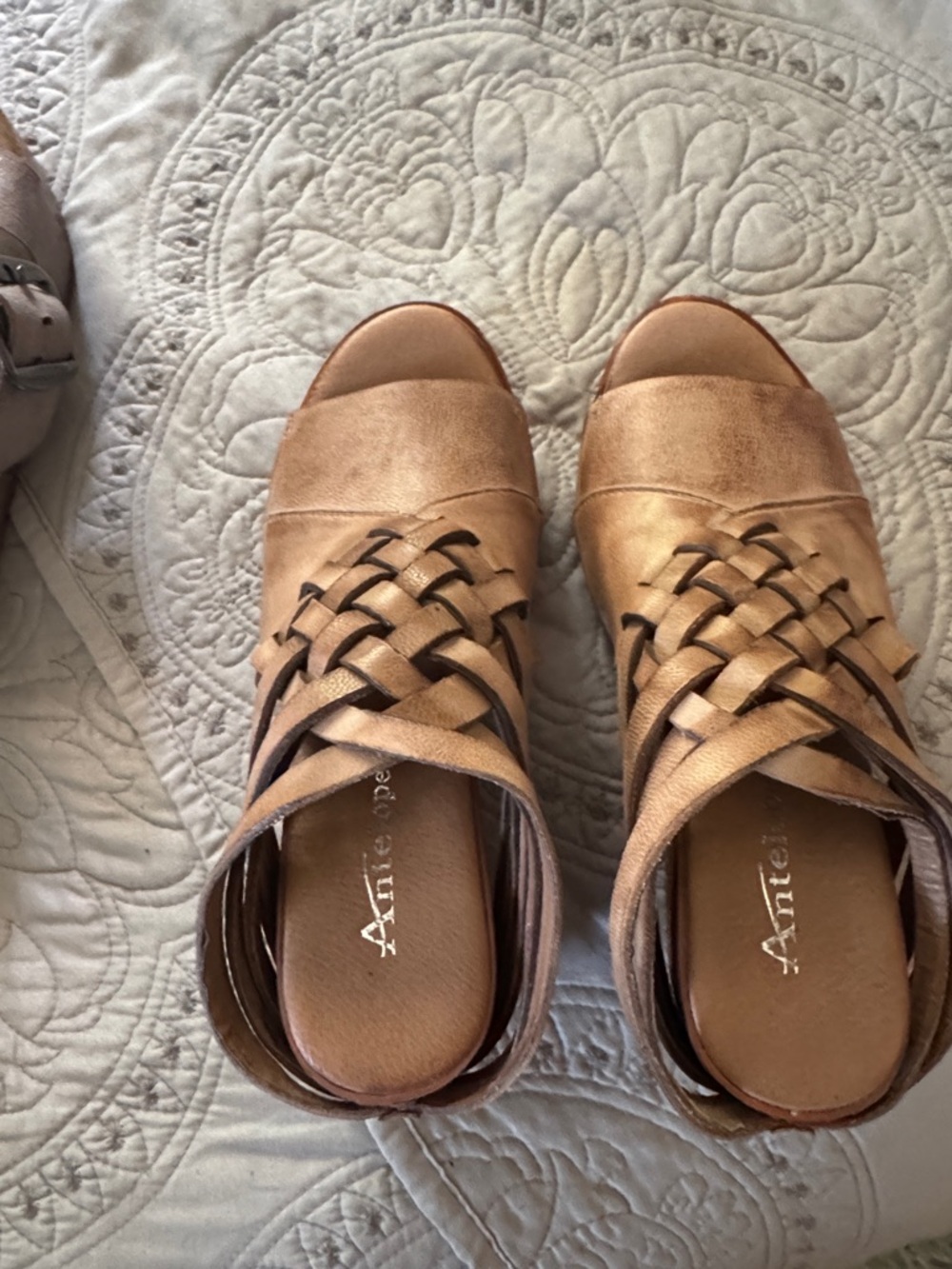 Antelope Copper-Tan Woven Leather Slide Sandals